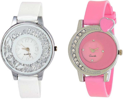 

Rage Enterprise New Stylish White Movable Diamond Pink Heart Dial Fancy Men & Women Watch - For Girls