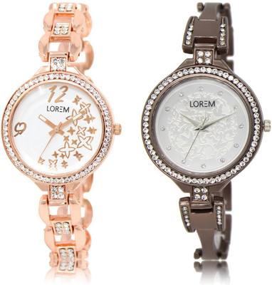 

LOREM LR210-236 COMBO Silver & White Round Girl's Metal Bracelet Watch - For Women