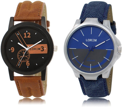 

LOREM LR1-24 COMBO Blue & Black Round Boy's Leather Watch - For Men