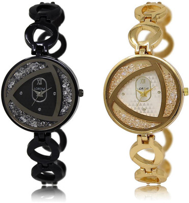 

LOREM LR237-239 COMBO White Round Girl's Metal Bracelet Watch - For Women