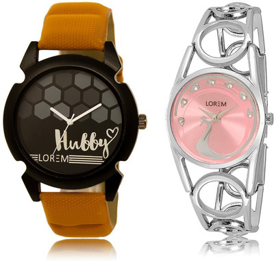 

LOREM LR32-233 COMBO Pink & Black Round Boy's & Girl's Metal Bracelet & Leather Watch - For Men & Women