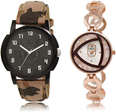 

LOREM LR3-238 COMBO Silver & Black Round Boy's & Girl's Metal Bracelet & Leather Watch - For Men & Women