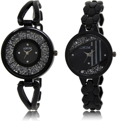 

LOREM LR211-221 COMBO Black Round Girl's Metal Bracelet Watch - For Women