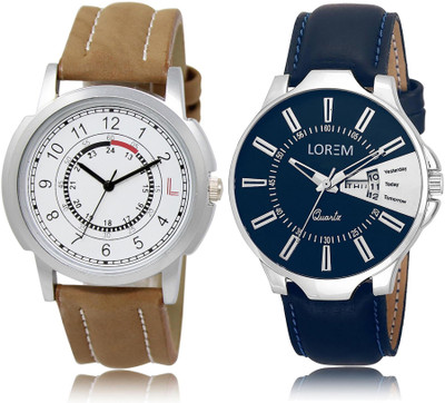LOREM LR17-23 COMBO Silver & White Round Boy's Leather Watch - For Men