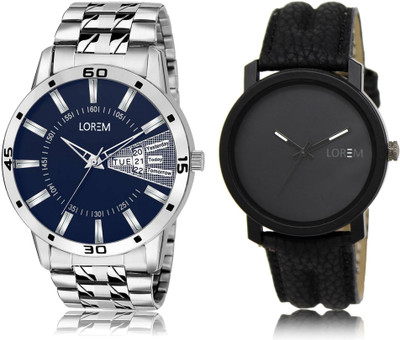 

LOREM LR21-102 COMBO Black & Blue Round Boy's Leather & Metal Bracelet Hybrid Watch - For Men