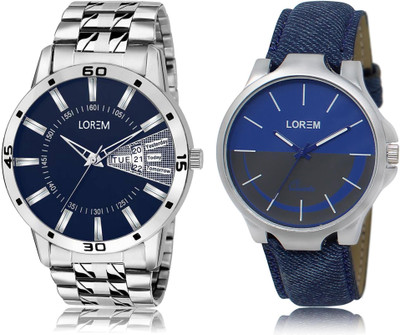 

LOREM LR24-102 COMBO Blue Round Boy's Leather & Metal Bracelet Watch - For Men