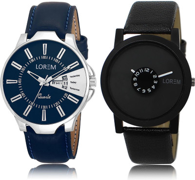 

LOREM LR23-25 COMBO Black & Blue Round Boy's Leather Watch - For Men