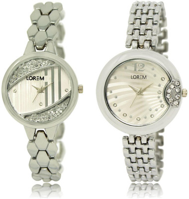 

LOREM LR223-227 COMBO White Round Girl's Metal Bracelet Watch - For Women