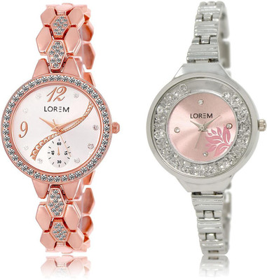 

LOREM LR215-226 COMBO Pink & Silver Round Girl's Metal Bracelet Watch - For Women