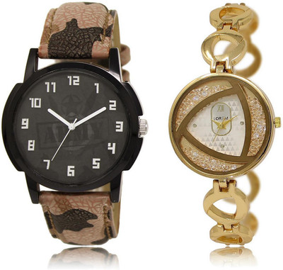 

LOREM LR3-239 COMBO Silver & Black Round Boy's & Girl's Metal Bracelet & Leather Watch - For Men & Women