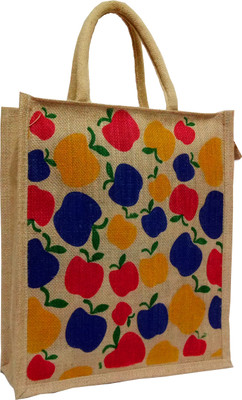 

styles creation Apple Print Premium Quality Designer Stylish Trendy Jute Lunch Bag for Lunch/Return Gift/Everyday use (Large Size) Waterproof Lunch Bag(Beige, 14 inch)