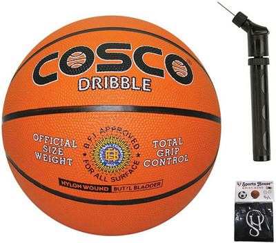 

Cosco Dribble Basketball - Size  (Pack of 1) + Ball Pump Double Action (Pack of 1) With SportsHouse Cotton Wrist Band Basketball - Size: (Pack of 1, Orange
