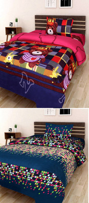 Modern Home 140 TC Polycotton Single Printed Flat Bedsheet(Pack of 2, Multicolor)
