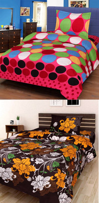 Modern Home 140 TC Polycotton Single Printed Flat Bedsheet(Pack of 2, Multicolor)