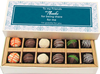 

Chocholik To My Friends Thanks for Being There for Me - Dark, Milk, White Chocolate Truffles - 12pc Truffles(180 g)