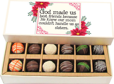 

Chocholik Friendship Gift - God Made Us Best Friends - Dark, Milk, White Chocolate - 12pc Truffles(180 g)