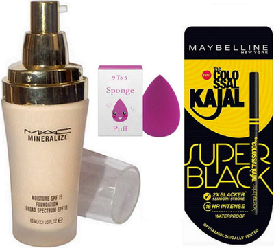 

9 to 5 Spounge puff , Mineralize foundation & Colossal Super Black Kajal(Set of 3)