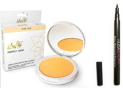 

iba halal care PURE SKIN WITH PERFECT LOOK LONG -WEAR MATTIFYING COMPACT OIL FREE MATTE LOOK WITH WATER PROOF EYE LINER PEN PACK(Set of 2)