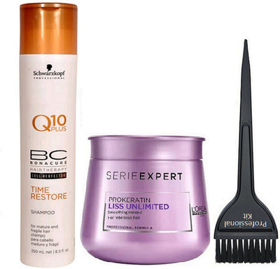 

Professional kit Hair Brush, Q 10 plus Time Restore Shampoo (250 ml) With Serie Expert Prokertin Liss Unlimited Smoothing Masque(Set of 3)