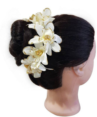 

BOXO Flower Design Hair Gajra Used For Women And Girls , White Bun(White)