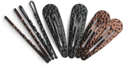 

Basicare Clip set, 4 snap Hair clip + 4 bobby Hair pin ,black & brown Bun Clip(Brown)