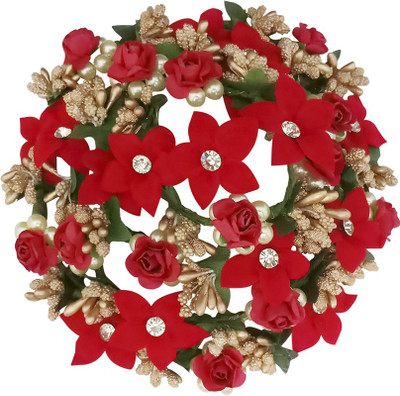 

JewelMaze Pearl Red Floral Design Hair Brooch-1502269 Bun(Red)