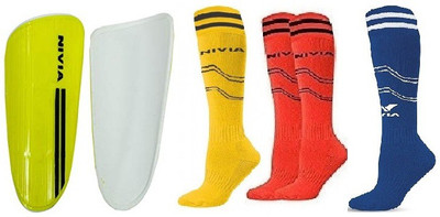 

Nivia Combo of Four- one pair of 'Performance' Football Shin guard (Large) + 3 pair of football stockings (Color on availability)- Football Kit