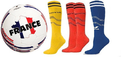 

Nivia Combo of two- one 'Country color (France)' Football (Size-5) and three Pair of Socks (Color On Availability)- Football Kit