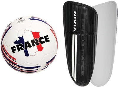 

Nivia Combo of two - one 'Country color (France)' Football (Size-5) and One pair of 'Performance' Shin guard (Size-Medium) (Color On Availability)- Football Kit