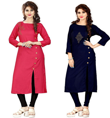 Sukhvilas Fashion Casual Embroidered Women Kurti(Pack of 2, Red, Blue) Flipkart