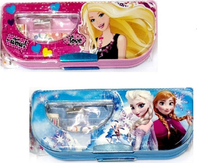 

S2KCrafts S2KC-1118 Princess Barbie & Frozen stationery kit inside the box Art Plastic Pencil Boxes(Set of 2, Pink, Light Blue)