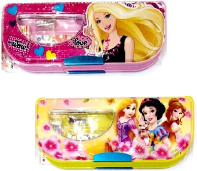 

S2KCrafts S2KC-1114 Princess Barbies stationery kit inside the box Art Plastic Pencil Boxes(Set of 2, Pink, Yellow)
