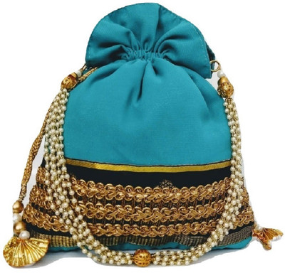 

Tweedle Peacock Blue Ethnic Handcrafted Potlibag for Women Potli(Blue)