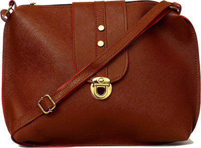 

RISH Women Formal Brown Rexine Sling Bag