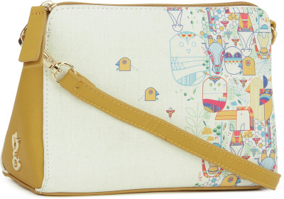 

Global Desi Women Casual Yellow, White PU Sling Bag, White;yellow