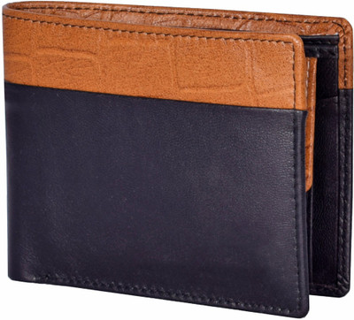 

Toughstance Men Black Genuine Leather Wallet(3 Card Slots), Black-tan