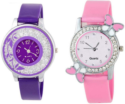 

Rage Enterprise New Designer Purple and Pink Combo set of 2 Stylish Diamond Dial Boys & Girls Watch - For Men & Women
