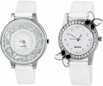 

Rage Enterprise New Stylish White Movable Diamond Butterfly Dial Fancy Set of 2 Men & Women Watch - For Boys & Girls
