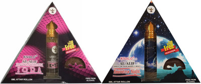 

Kivalo Ⓡ Pure Original Iqra & Emirates Night Roll On Attar Combo Pack of 2 x 8 ml with Free 2 x 10 g Bukhoor Coin Floral Attar(Musk)