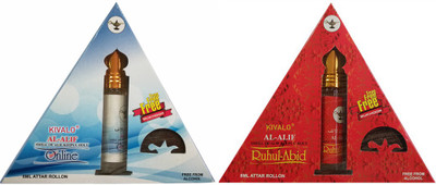 

Kivalo Ⓡ Pure Original Alif Online & Ruhul Abid Roll On Attar Combo Pack of 2 x 8 ml with Free 2 x 10 g Bukhoor Coin Floral Attar(Musk)