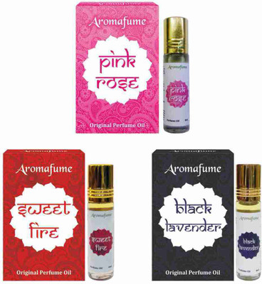 

Aromafume Orignal Perfume Oil Roll On Set (Pink Rose, Sweet Fire, Black Lavender) 8 ml each Floral Attar(Musk)