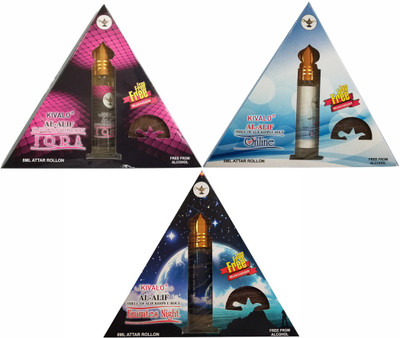 

Kivalo Ⓡ Pure Original Iqra, Online & Emirates Night Roll On Attar Combo Pack of 3 x 8 ml with Free 3 x 10 g Bukhoor Coin Floral Attar(Musk)