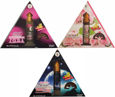 

Kivalo Ⓡ Pure Original Iqra, Attar Jannat & Emirates Night Roll On Attar Combo Pack of 3 x 8 ml with Free 3 x 10 g Bukhoor Coin Floral Attar(Musk)