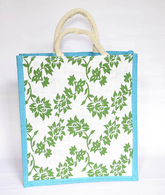 

IMPRESSIONS FOREVER FLOWER JUTE LUNCH BAG BLUE/GREEN Waterproof Lunch Bag(Blue, 5 L)