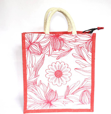 

IMPRESSIONS FOREVER FLOWER JUTE LUNCH BAG RED Waterproof Lunch Bag(Red, 5 L)
