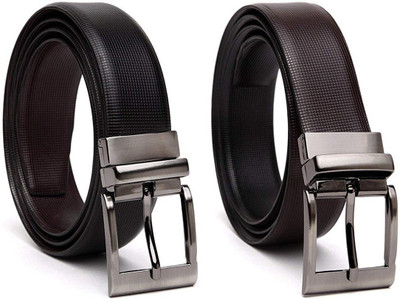

JusTrack Men Formal Black, Brown Genuine Leather Reversible Belt
