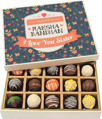

Chocholik Rakhi Gift Box - Happy Raksha Bandhan Sister - Dark, Milk, White Chocolate Truffles - 20pc Truffles(300 g)