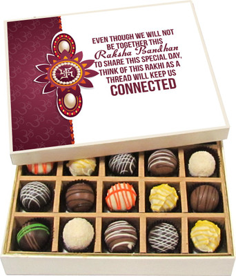 

Chocholik Rakshabandhan Gift Box - Rakhi as a Thread Will Keep Us Connected - Dark, Milk, White Chocolate Truffles - 20pc Truffles(300 g)