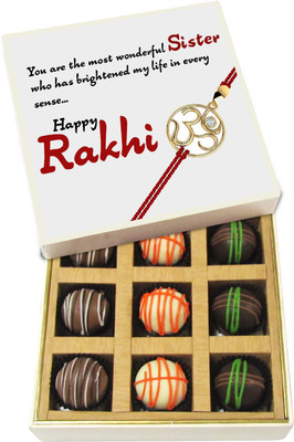 

Chocholik Rakshabandhan Gift Box - You Are the Most Wonderful Sister - Dark, Milk, White Chocolate Truffles - 9pc Truffles(135 g)