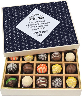 

Chocholik Rakshabandhan Gift Box - Load of Love Brother - Dark, Milk, White Chocolate Truffles - 20pc Truffles(300 g)
